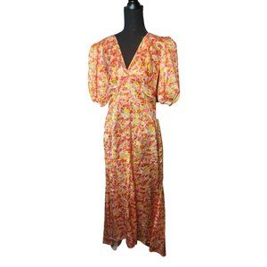Lini Amalia Midi Dress High Low Hem Yellow Multi Women's Size Large